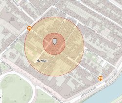 Kaartje cirkels NL-Alert gaslekkage Tuinstraat Alkmaar